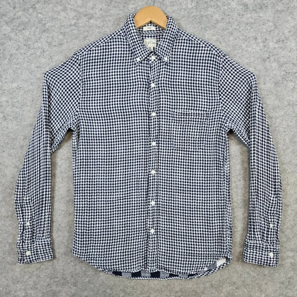 J Crew Men's Navy & White Mini-Check Shirt Size M Slim Fit Super Soft Thick‎